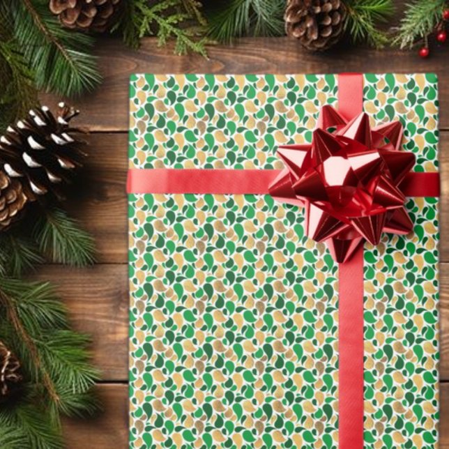 Green and Gold Glitter Festive Pattern Fusion Wrapping Paper (Creator Uploaded)