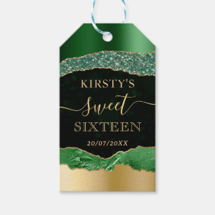 Green and Gold Glitter Glam Edge Sweet Sixteen Gift Tags