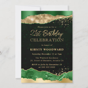 Green and Gold Glitter Glam Tears 21st Birthday Invitation