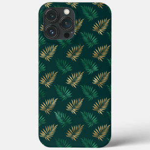 Green and Gold Glitter on Tropical Leaves  iPhone 13 Pro Max Case