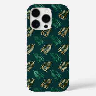 Green and Gold Glitter on Tropical Leaves iPhone 16 Pro Case