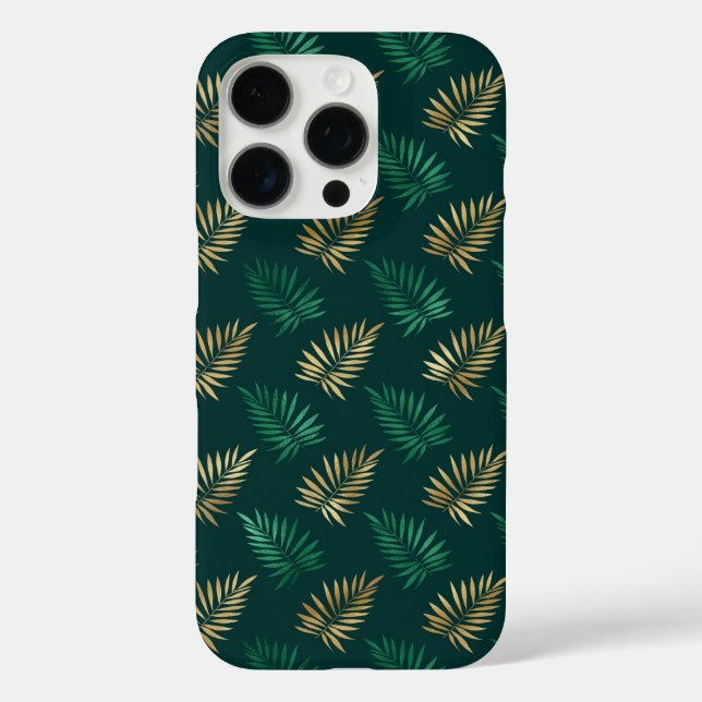 Green and Gold Glitter on Tropical Leaves  Case-Mate iPhone Case (Back)