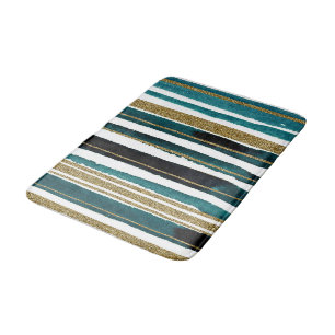 Green and gold glitter stripes  bath mat