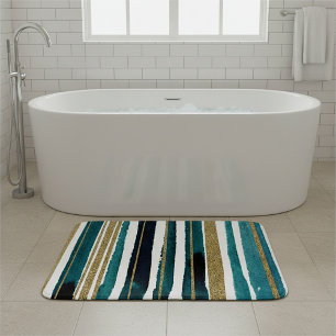 Green and gold glitter stripes  bath mat