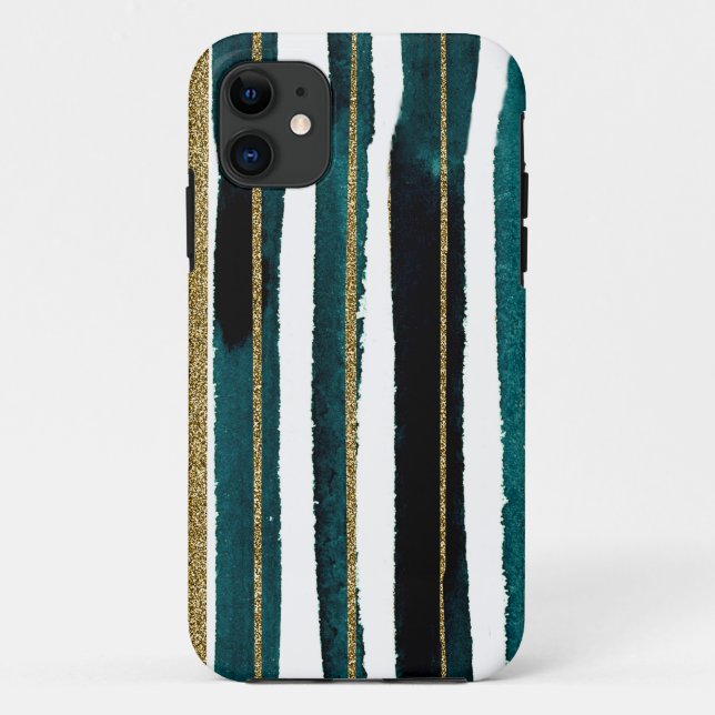 Green and gold glitter stripes  Case-Mate iPhone case (Back)