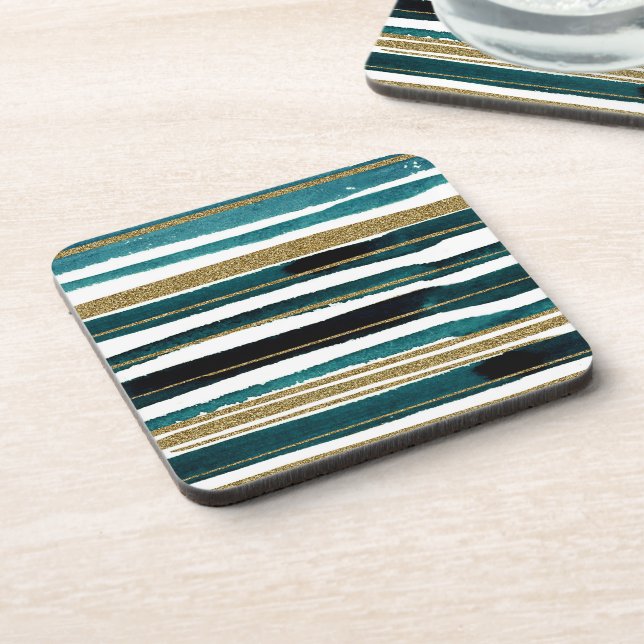 Green and gold glitter stripes  coaster (Left Side)