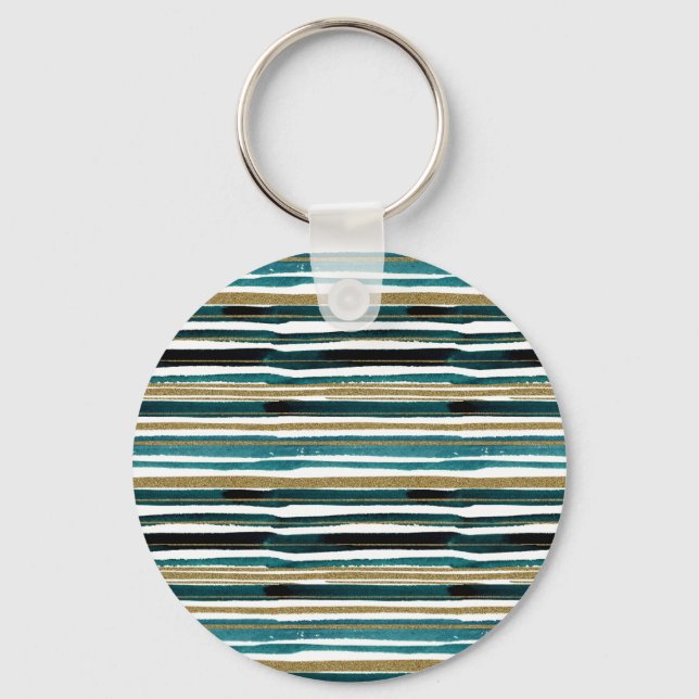 Green and gold glitter stripes  key ring (Front)