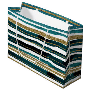 Green and gold glitter stripes large gift bag