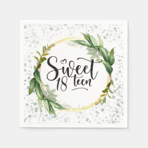 Green and Gold Glitter Sweet 18th Birthday Party Napkin