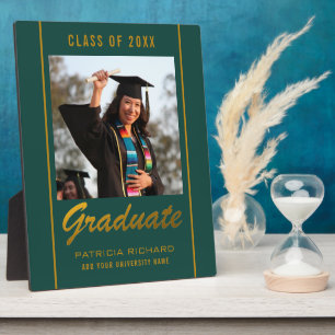 Green And Gold Grad Photo Graduation Keepsake Plaque