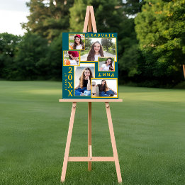 Green and Gold Graduation Announcement Multi Photo Poster