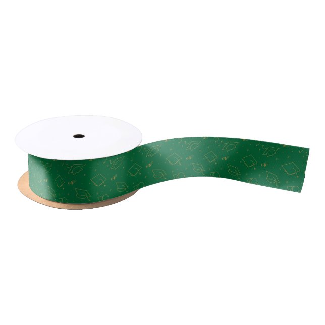 Green and Gold Graduation Cap Toss Satin Ribbon (Spool)