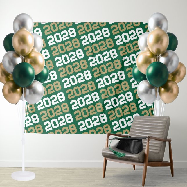 Green and Gold Graduation Class Year Backdrop Tapestry (Green and Gold Repeating Class Year Graduation Party Backdrop)