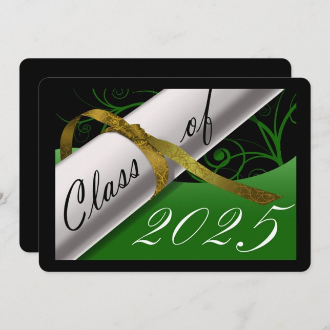 Green and Gold Graduation Party Invitation (Front/Back)