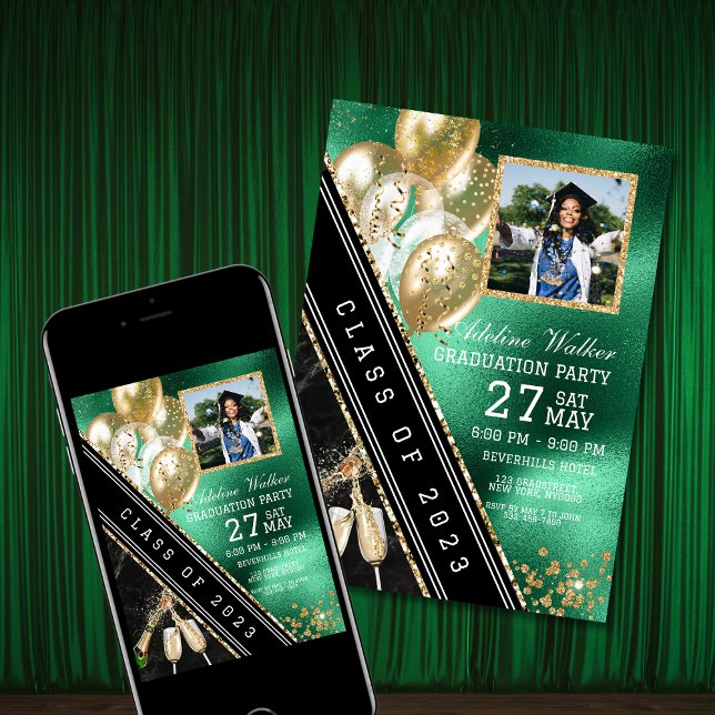 Green and Gold Graduation Party Invitation (Creator Uploaded)