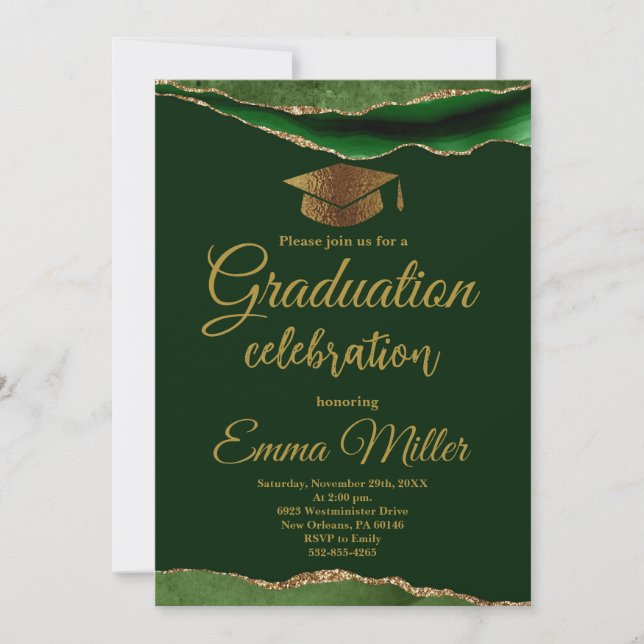Green and Gold Graduation Party Invitation (Front)