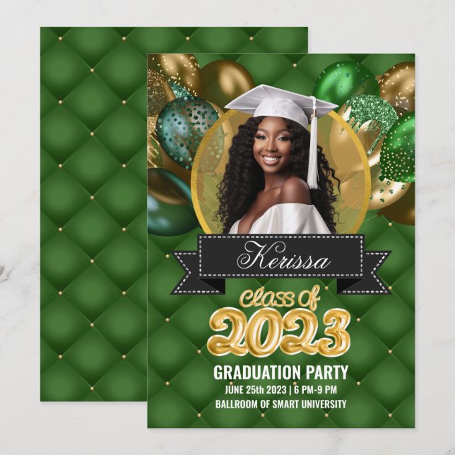 Green and Gold Graduation Party Invitation (Front/Back)
