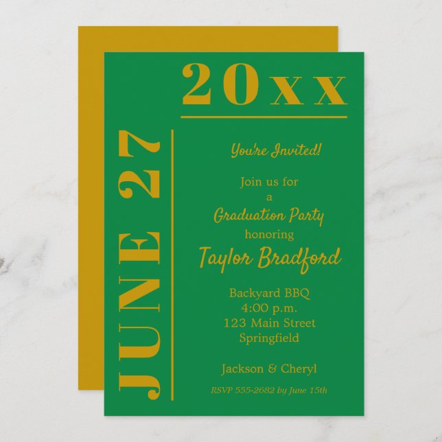 Green and Gold Graduation Party Invitations (Front/Back)