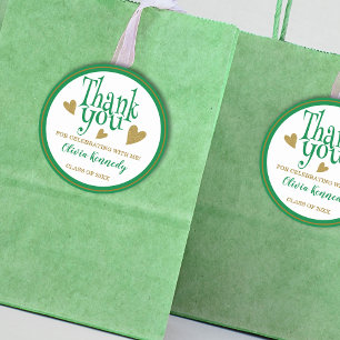 Green And Gold Graduation Party Thank You Favour   Classic Round Sticker