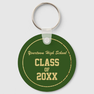 Green and Gold Graduation School and Year Key Ring