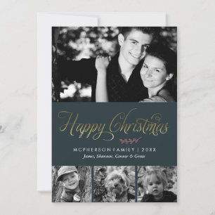Green and Gold Happy Christmas Photo Holiday Card
