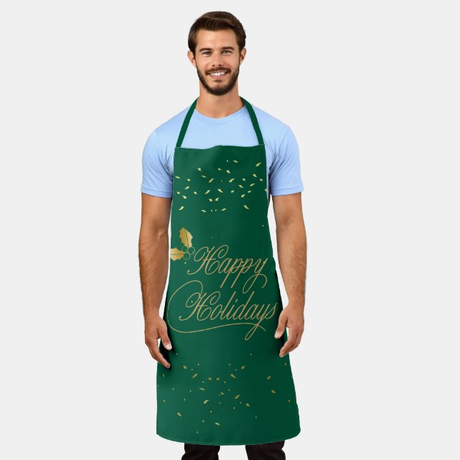 Green and Gold Happy Holidays Entertaining Apron (Worn)