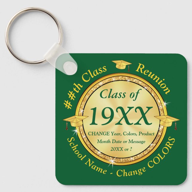 Green and Gold, High School Reunion Favours Ideas, Key Ring (Front)
