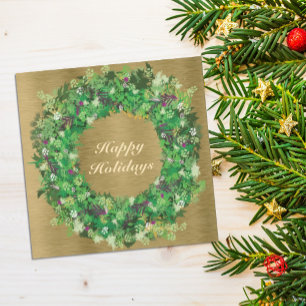 Green and Gold Holiday Wreath Card
