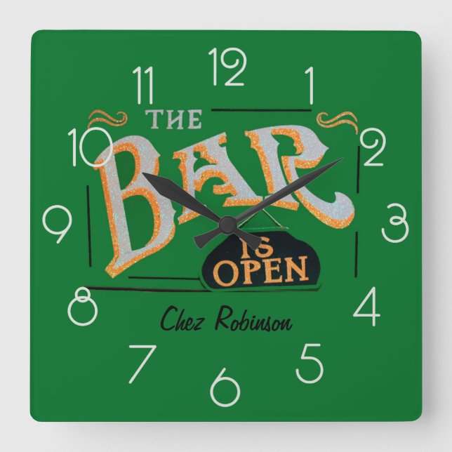 Green and Gold Home Personalised Bar Clock (Front)