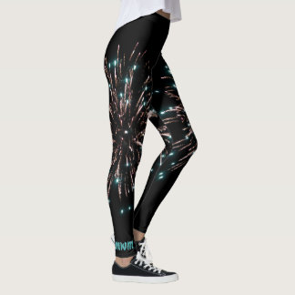 Green and Gold Independence Day Fireworks Leggings