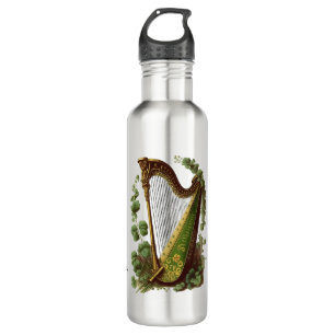 Green and Gold Irish Harp Custom Name and Ireland 710 Ml Water Bottle