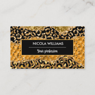 Green and Gold Jungle Safari Animal Print Agate Business Card