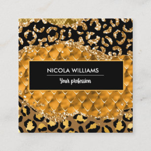 Green and Gold Jungle Safari Animal Print Agate Square Business Card