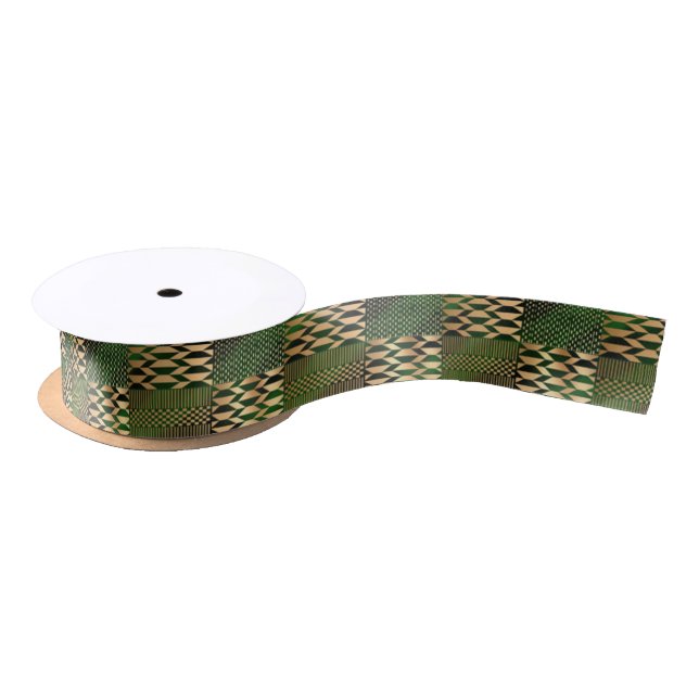 Green and Gold Kente Print Satin Ribbon (Spool)