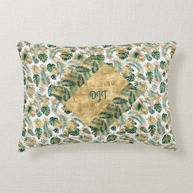 Green and Gold Leaf Accent Pillow (Front)