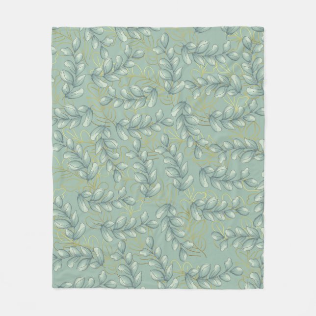 Green and gold leaves fleece blanket (Front)