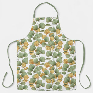 Green and gold leaves. Pattern Apron
