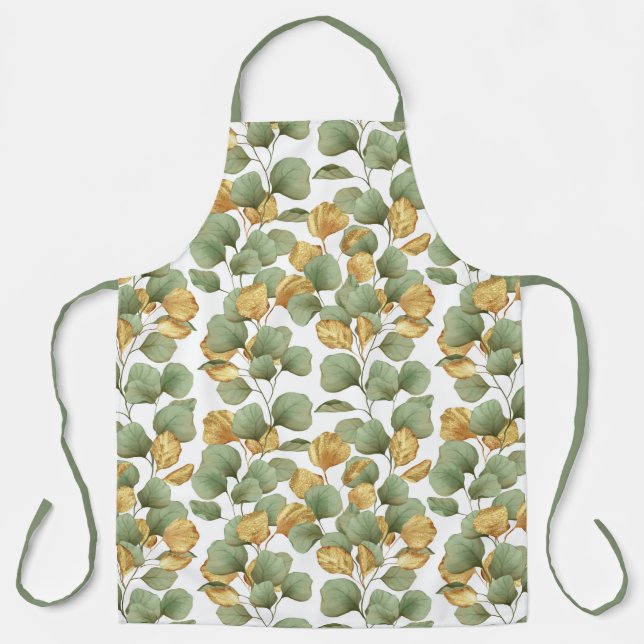 Green and gold leaves.  Pattern Apron (Front)