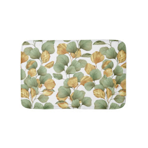 Green and gold leaves.  Pattern Bath Mat