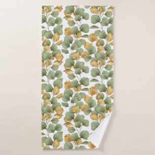Green and gold leaves. Pattern Bath Towel