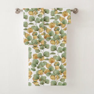 Green and gold leaves. Pattern Bath Towel Set