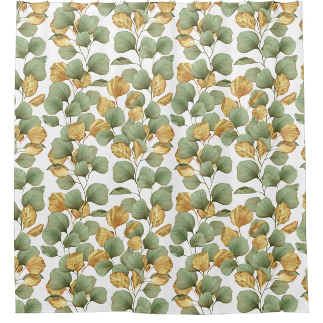 Green and gold leaves.  Pattern Shower Curtain (Front)