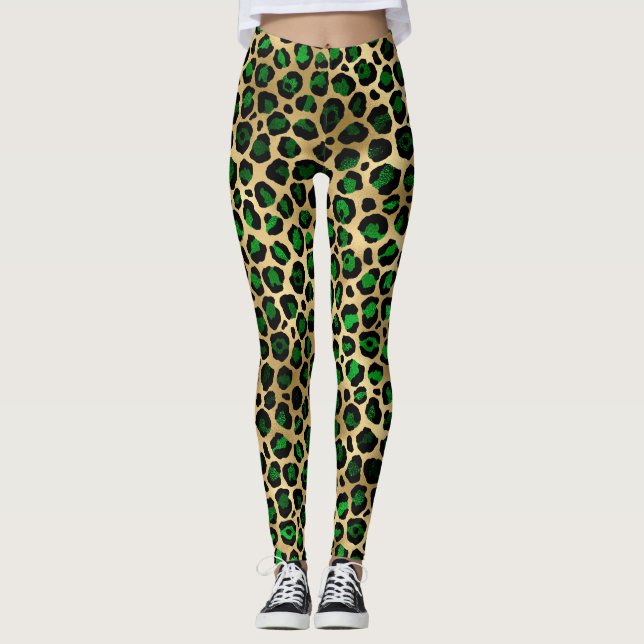Green and Gold Leopard  Leggings (Front)