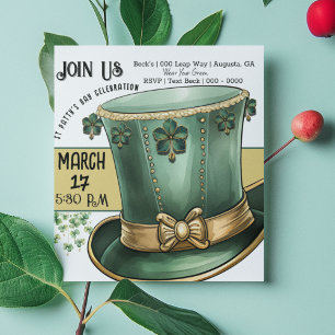 Green and Gold Leprechaun Top Hat St Paddy's Day Invitation