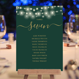 Green And Gold Lights Table Number Seating Chart