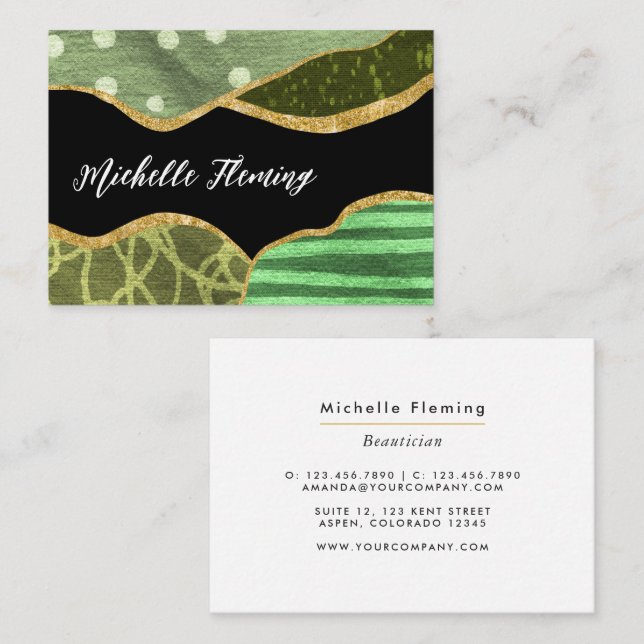 Green and Gold Linen Fabric Business Card (Front/Back)