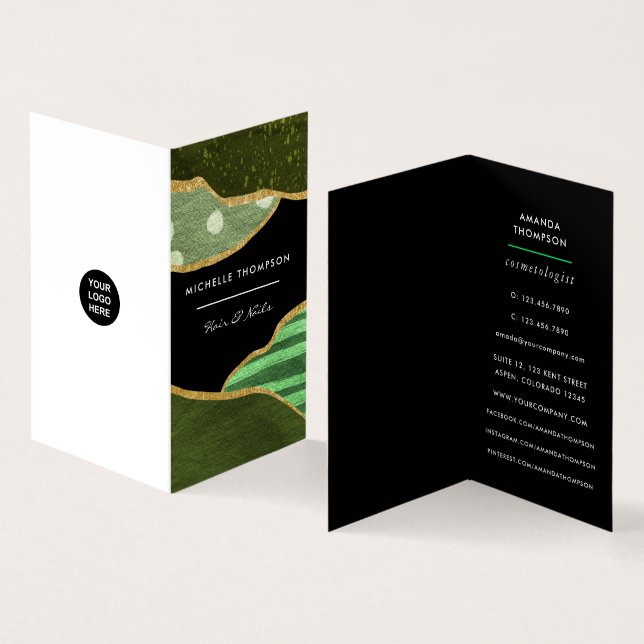 Green and Gold Linen Fabric Business Card (Inside and Outside)