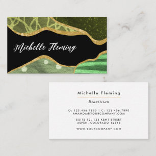 Green and Gold Linen Fabric Square Business Card