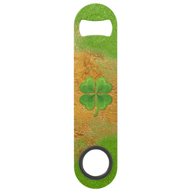 Green and Gold Lucky Shamrock Speed Bottle Opener (Front)
