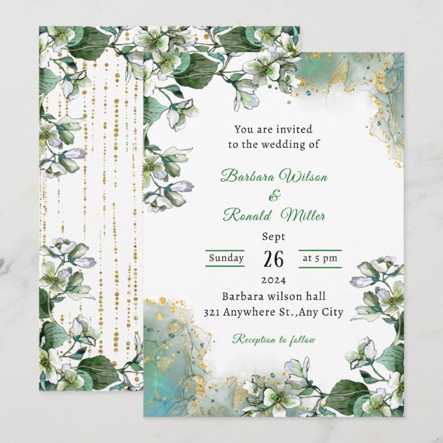Green and Gold Luxury  Invitation (Front/Back)